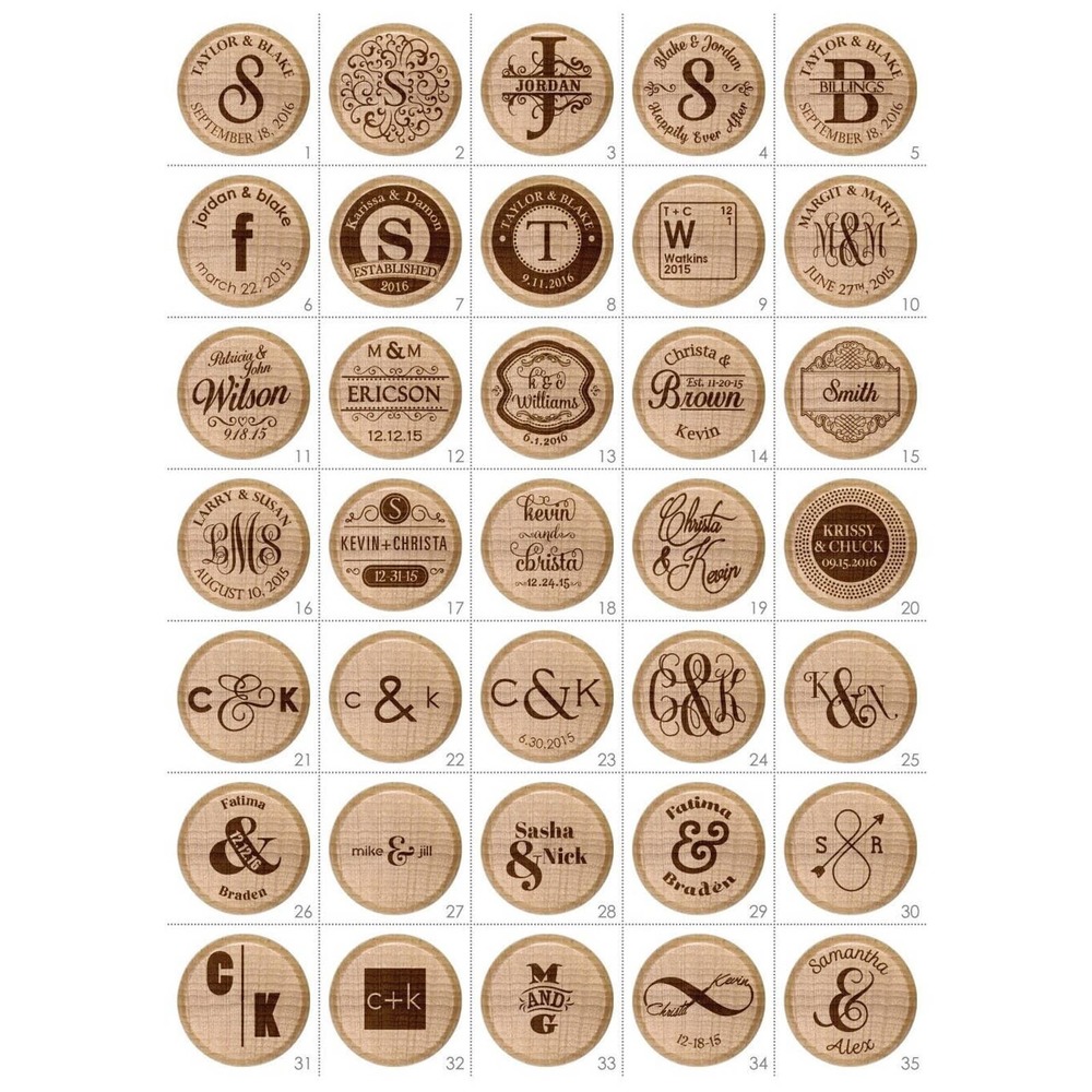 50 Standard Initial Wine Bottle Stoppers: Custom Wedding Favors (with Bag)